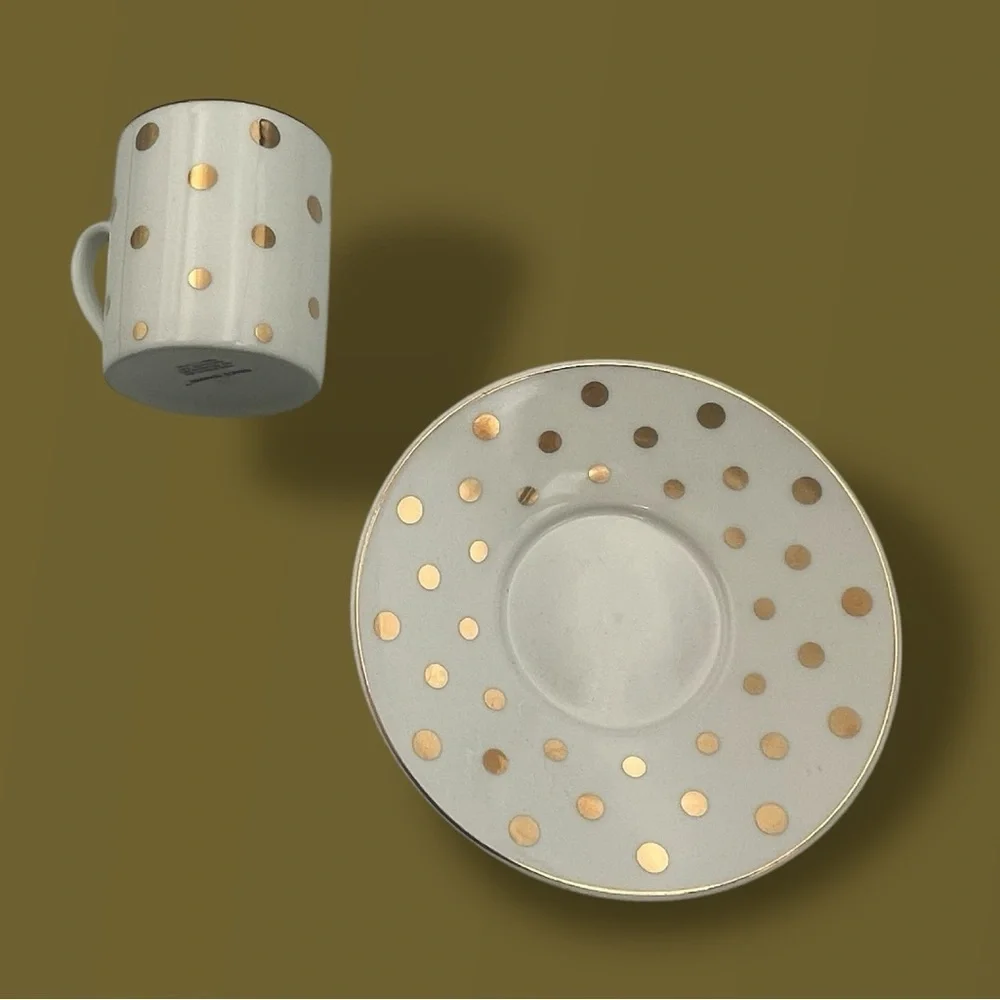 GRACE TEAWARE White Gold Polka Dots 4 Piece Tea DEMITASSE ESPRESSO Set